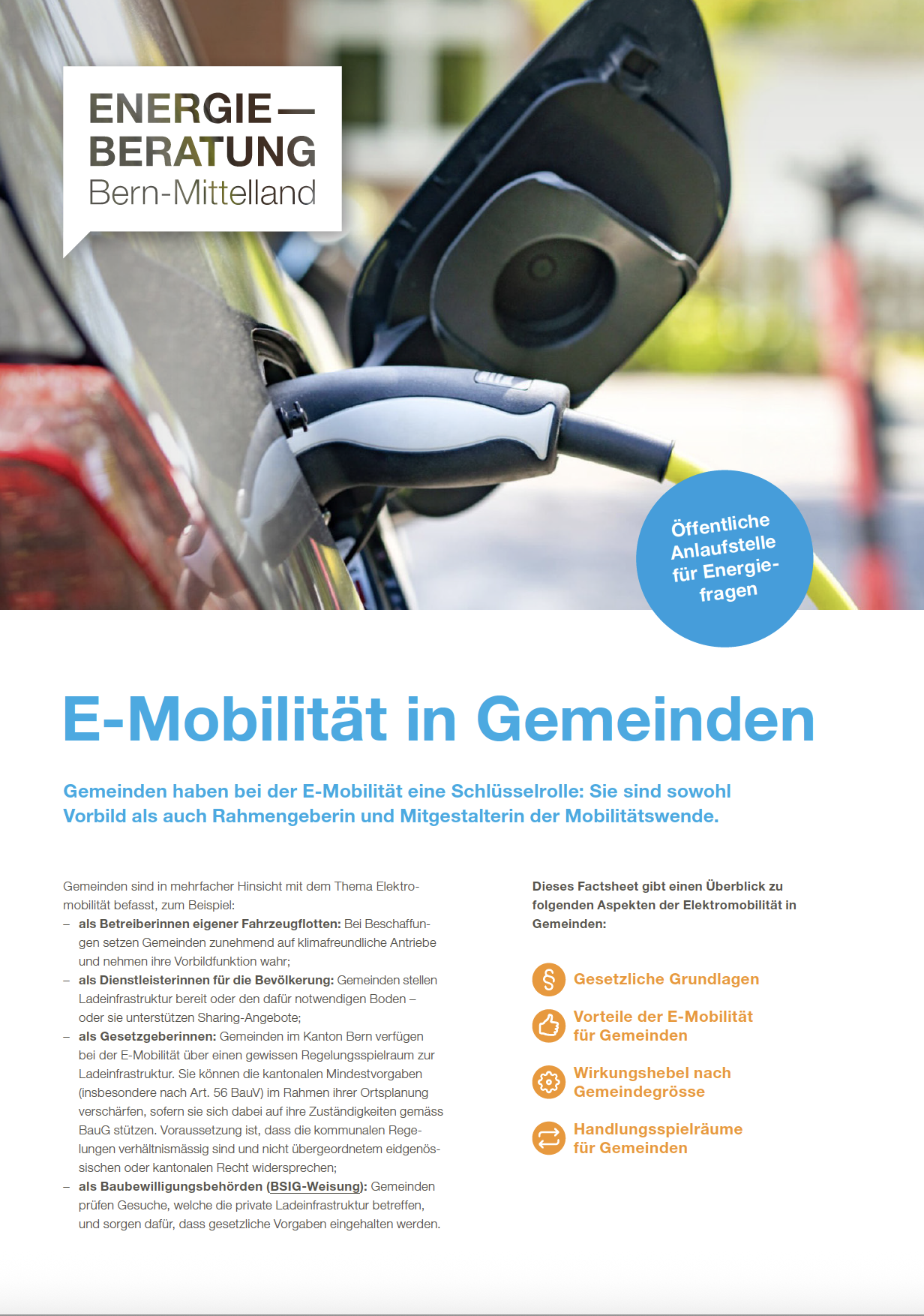 Factsheet E-Mobilität in Gemeinden. Siehe Download.